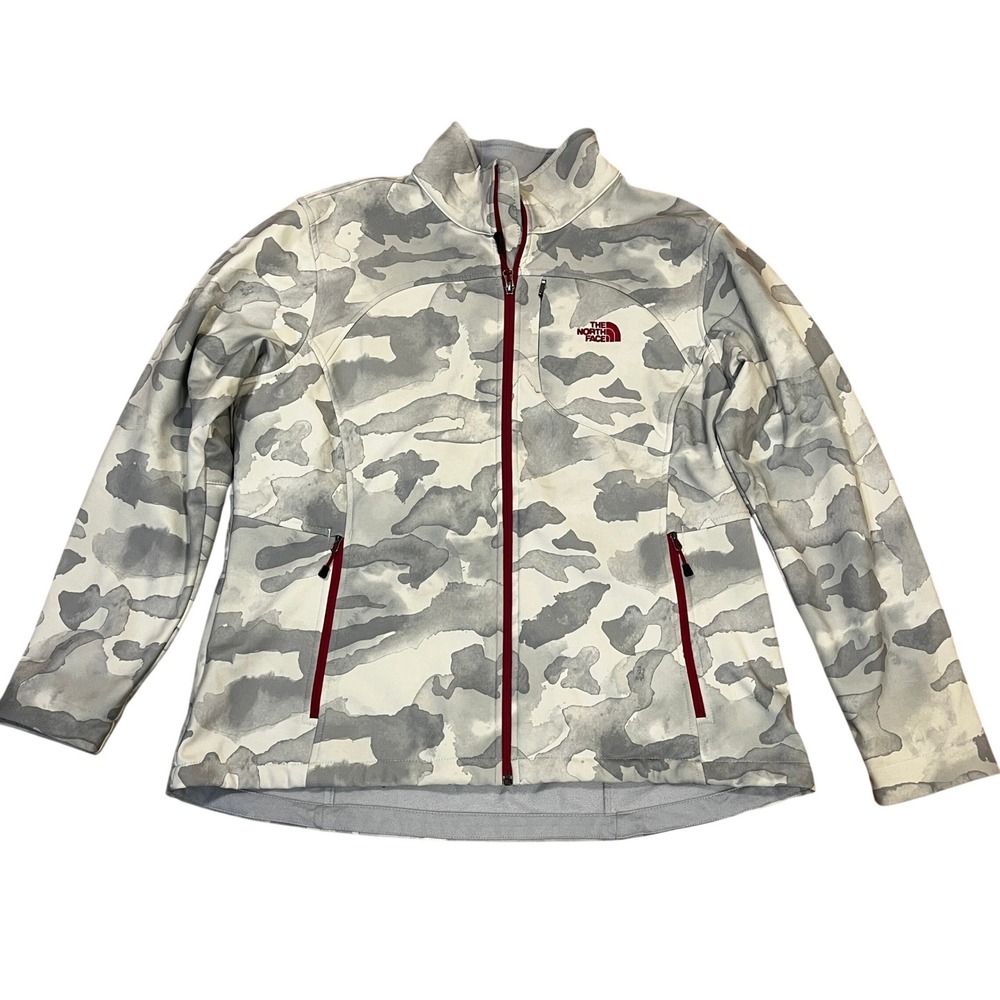 The North Face Womens XXL Apex Bionic Softshell Jacket Grey White Camo Full Zip